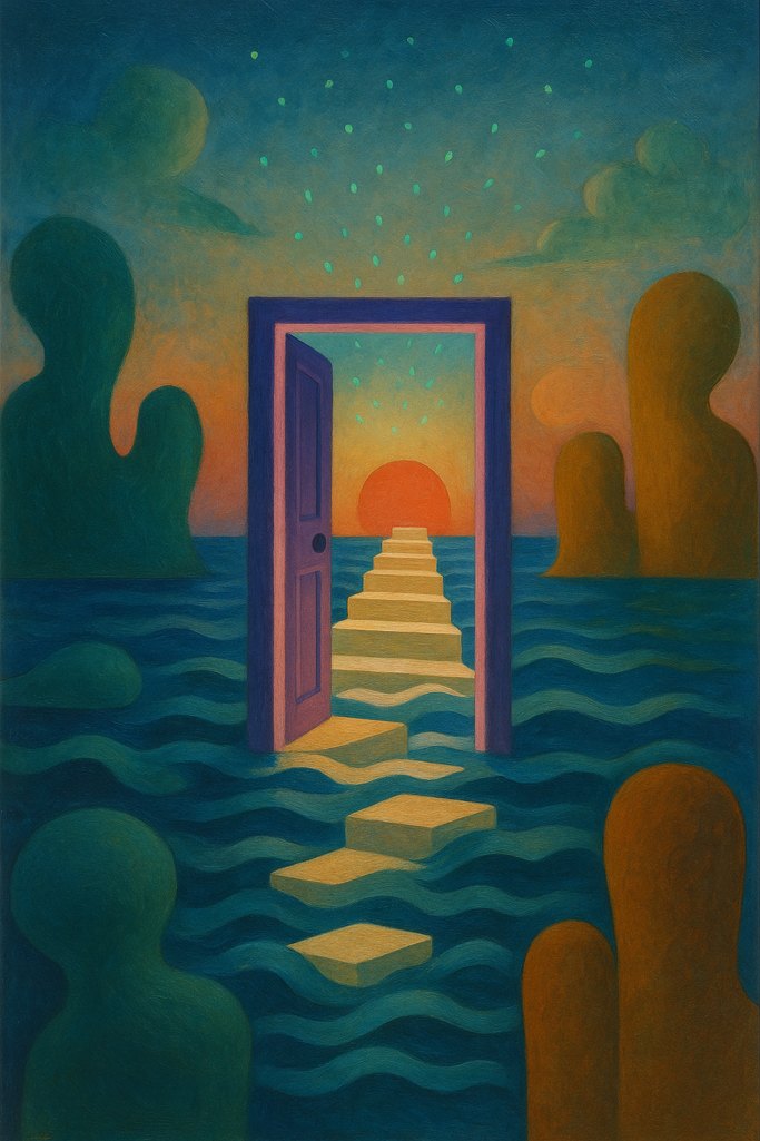 Ilustração: uma porta se abrindo para um novo amanhecer